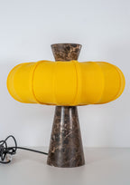 Andorra Table Lamp 2.0 | Emperador Brown Marble, Cadmium Yellow Cotton Shade